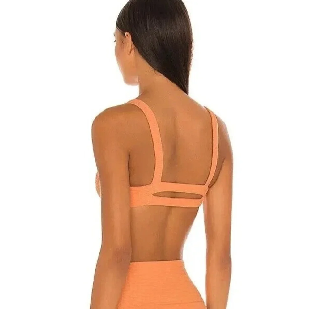 L*Space Eco Chic Ribbed Square Neck Bikini Top Peach Jess Tangy Coral Size Small